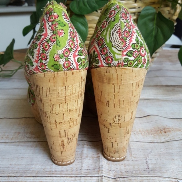🌸 ZiGi Girl Floral Cork Wedges Peep Toe Size 10 - Picture 4 of 7